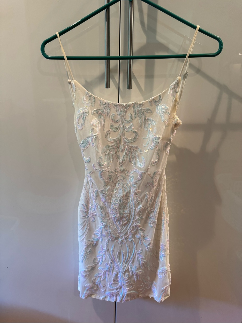 Ivory Sequin Embellished Spaghetti-Strap Mini Dress